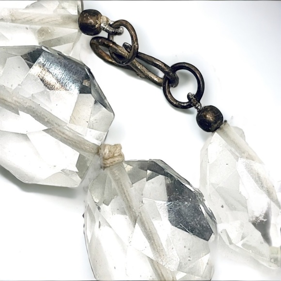 Vintage Large Heavy Glass Rock Cut Crystal Handknotted Bead Beaded Necklace 30” - Picture 2 of 4